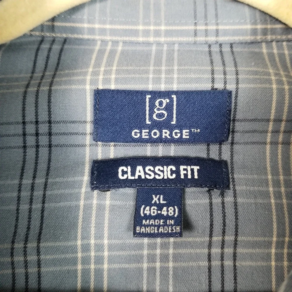 George Button Up Shirt Mens XL Blue Plaid Classic Fit Short Sleeve Casual Work